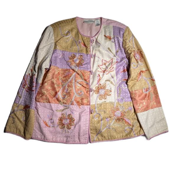 Vtg Y2K Draper's & Damon's Pink Purple Floral Patchwork Brocade Toggle Jacket PL - Picture 1 of 4